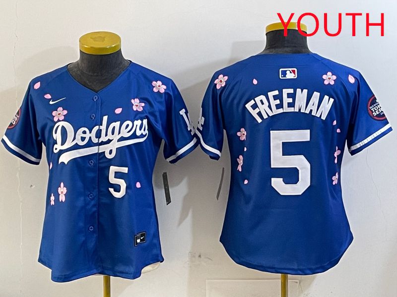 Youth Los Angeles Dodgers #5 Freeman Blue Sakura Edition 2025 Nike MLB Jersey style 8->youth mlb jersey->Youth Jersey